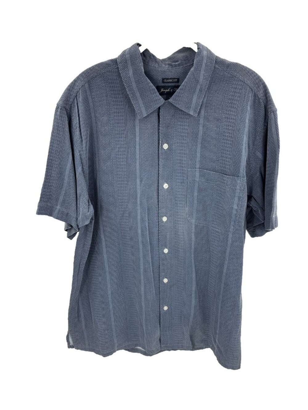 Joseph & Feiss Mens Silk Button Front Shirt Blue Textured Striped Large